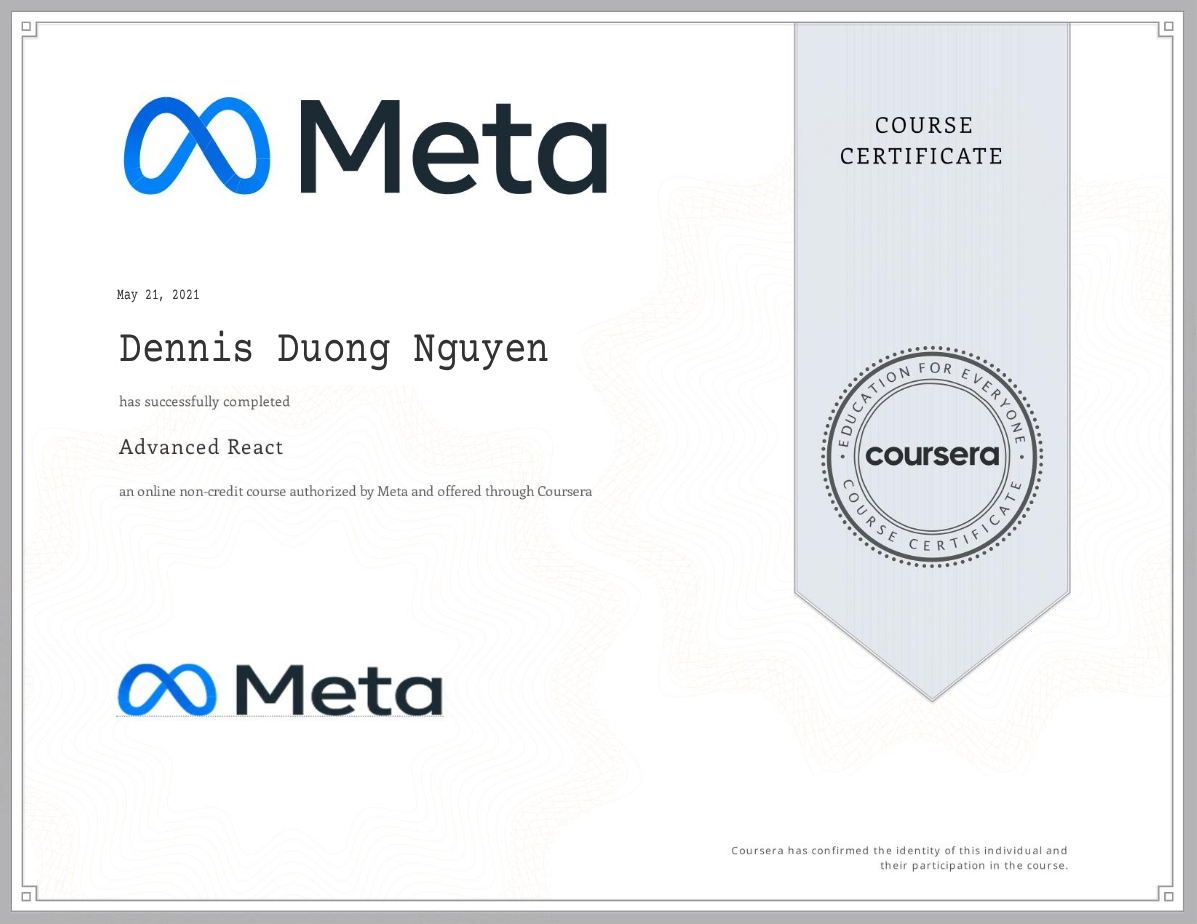 Meta certification or achievement certificate